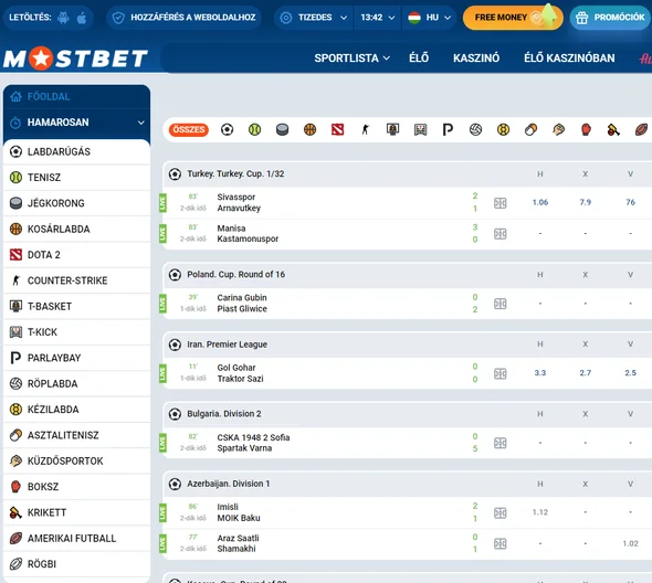 Fogadás a Mostbet-nál